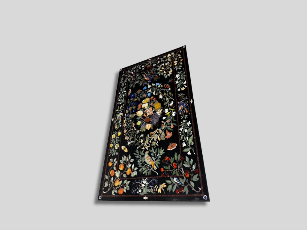 Black Marble Inlay Table Handmade Pietra Dura Gemstone Work Home Decor